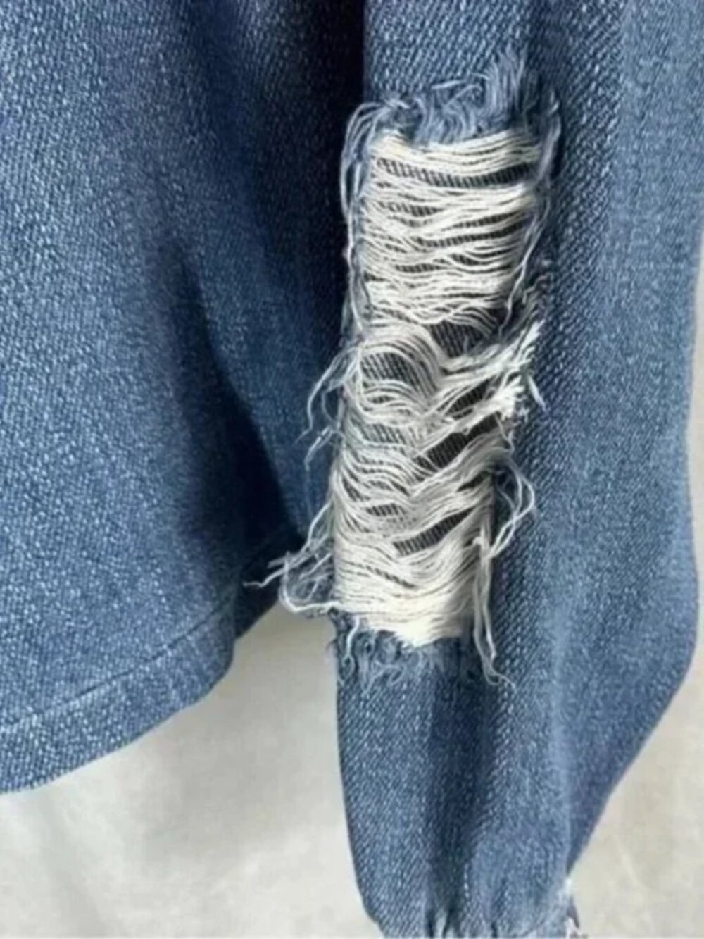 Designer Fall-Winter 2018 Ready-To-Wear Collection Distressed Denim Top Sweater - Picture 10 of 16